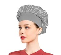 Cappello da notte in raso solido a tesa larga donna, avvolgente for la testa, con fascia elastica, for cura dei capelli, cappello per Home(Silver gray)
