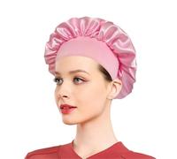 Cappello da notte in raso solido a tesa larga donna, avvolgente for la testa, con fascia elastica, for cura dei capelli, cappello per Home(Pink)