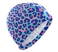 Cappello da nuoto blu-rosa con stampa leopardata per donna, cappelli da nuoto impermeabili per capelli corti, protezione per capelli e riduzione a resistenza, gorro para nadar
