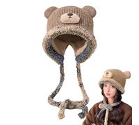 Cappello Da Orso - Berretto Invernale In Peluche Lavorato A Maglia Acrilica | Berretto Da Donna Caldo Ispessito A Doppio Uso Con Fodera Morbida E Orecchie Da Orso - Accessorio Per Esterni In Stile Kaw