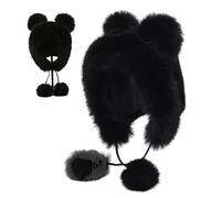 Cappello da Orso Cappello da Animale in Peluche Peloso con Orecchie Morbido Berretto Invernale Caldo per Adulti Donne Ragazze, Orso Nero, Orecchie, Polare, Animale, Peloso, Nero Fuzzy, Soffice, Spiri