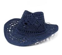 Cappello da paglia a tesa larga KABAKE per uomo e donna, cappello da cowboy e cowgirl estivo, modellante, vuoto, intrecciato, da spiaggia, protezione solare, Navy, Taglia unica