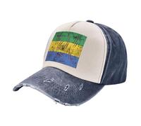 Cappello da Papà in Denim Lavato Vintage Al 100% Cotone, Berretto A Blocchi di Colore con Stampa Della Bandiera Del Gabon, Cappellini da Baseball Traspiranti per Uomo E Donna Estate 5 One Size