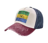 Cappello da Papà in Denim Lavato Vintage Al 100% Cotone, Berretto A Blocchi di Colore con Stampa Della Bandiera Del Gabon, Cappellini da Baseball Traspiranti per Uomo E Donna Estate 1 One Size
