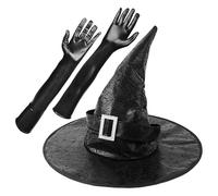 Cappello da per adulto, cappello da di Halloween per donna - Costume da mago per cappelli cosplay,Cappello da mago per foto, cappelli neri da festa, cappello a punta con guanti lunghi per donne e raga