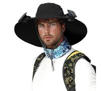 Cappello da pesca a tesa larga con ventilatore solare e ricarica USB, triplo sistema di ventilazione integrato, protezione solare per uomo, estate, alpinismo, con copertura per il collo, Nero , Taglia