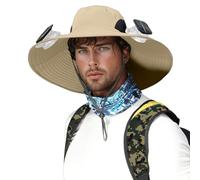 Cappello da pesca a tesa larga con ventilatore solare e ricarica USB, triplo sistema di ventilazione integrato, protezione solare per uomo, estate, alpinismo, con copertura per il collo, cachi, Taglia