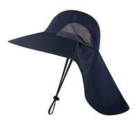 Cappello da Pesca Cappello da Sole Pesca UV Protezione Solare Proteggere Il Cappuccio Largo Tappo a Bordo per Ombreggiatura Esterna(Dark Blue)