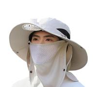 Cappello da pesca con ventaglio cappello da sole con patta rimovibile e copertura per il viso, Cachi profondi., L