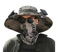 Cappello da pesca con ventilatore a tesa larga, con ricarica solare e USB, cappello a energia solare con 2 ventole (M, inchiostro kaki)