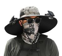 Cappello da Pesca con Ventola Solare a Tesa Larga per Esterni, con Ricarica USB e Solare, Cappello da Pesca con Ventola, Cappello con Ventola Solare UPF50+