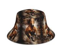 Cappello da Pesca, Running Horses in The River Print Estate Cappello Moderno, Pieghevole Protezione del Sole Cappelli per Pesca Campeggio All'Aperto