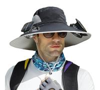 Cappello da pesca solare con tesa larga, cappello da fan con tesa larga, cappello da sole per esterni, con ventilatore solare, ventilatore solare UPF50+, cappello da pesca per esterni, ricarica solare