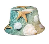 Cappello da Pesca,Unisex Bucket Hat Starfish And Seashell on The Beach Anti UV Cappello Trekking per Spiaggia All'aperto attività