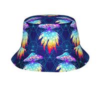Cappello da Pescatore a Forma di Fungo Magico con Geometria psichedelica per Donna Uomo, Cappello da Pescatore Ripiegabile alla Moda per Vacanze al Mare da Viaggio