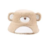 Cappello da pescatore a forma di orso dei cartoni animati per attività all'aperto non deformabile morbido ispessito caldo peluche cappello da pescatore per l'inverno uso quotidiano peluche tappi orso