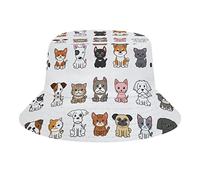 Cappello da Pescatore, Cappello da Pescatore per Donna Uomo, Cartoon Cats Dogs Stampa Cappelli da Pescatore Cappello da Sole Impacchettabile Unisex per Summer Beach Outdoor