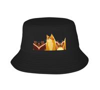 Cappello da pescatore con motivo gatto che guarda in alto, pieghevole e facile da riporre, un ottimo strumento per pesca, escursionismo, campeggio e vacanze al mare. Nero