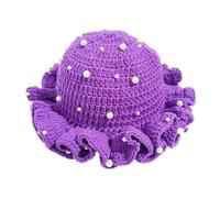 Cappello da pescatore, con perle borchiate a tesa larga | Cappello artigianale all'uncinetto a tesa larga, pieghevole, traspirante, essenziale per le vacanze all'aperto