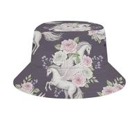 Cappello da pescatore con rose e ali di pegaso, protezione solare, da viaggio, da spiaggia, per esterni, uomo e donna