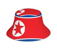 Cappello da Pescatore Corea del Nord Emblema Nazionale A Tesa Larga con Bordi Riflettenti Cappello da Sole Esterno Morbido Traspirante Piatto Pieghevole Berretto da Spiaggia Anti-UV