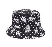 Cappello da pescatore double-face con panda in stile cartone animato, per protezione solare estiva, unisex, per uomo e donna, Nero , Taglia unica