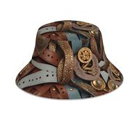 Cappello da pescatore double-face con stampa con cintura vintage, unisex, cappello da sole per alpinismo, pieghevole, da viaggio, spiaggia, pesca, cappello da sole, nero