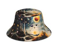 Cappello da pescatore double-face con stampa Planet Ground, unisex, cappello da sole per alpinismo, pieghevole, da viaggio, spiaggia, pesca, cappello da sole, nero