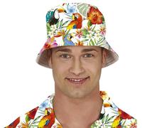Cappello da pescatore fantasia Hawaiana fiori ibisco con uccelli