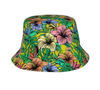 Cappello da Pescatore Fiore Tropicale Verde Classico Cappello da Secchio Protezione del Sole Bucket Hat per Spiaggia Calcio Summer