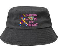 Cappello da Pescatore I Am His Voice He Is My Heart Autism Cappelli da Pescatore Pieghevole Cappelli A Secchiello Traspirante Bucket Hat per Spiaggia Vacanze Escursionismo