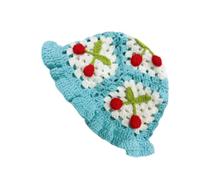 Cappello da pescatore in morbido tessuto acrilico con accenti di ciliegie, per donne e bambini, design leggero e traspirante, per viaggi all'aperto, cappello da sole per bambini, blu cielo, M