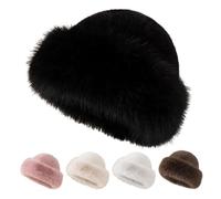 Cappello da pescatore invernale da donna, in finta pelliccia, caldo cappello da pescatore in finta pelliccia, Nero , Taglia unica