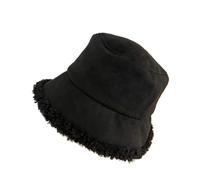 Cappello da Pescatore Invernale da Donna in Pile di Agnello Spesso, Berretto da Pescatore Coreano, Tinta Unita, Antivento, in Peluche(Black)