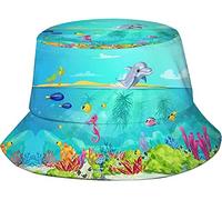 Cappello da pescatore marino con animali marini, cappello da pescatore di mare, cappello da sole, per ragazzi e ragazze, gite, picnic, Travel2594, A662, Taglia unica