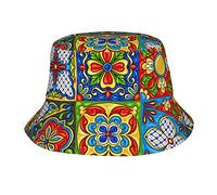 Cappello da pescatore messicano Talavera con motivo a piastrelle per donna Uomo Cappellino da pescatore estivo unisex Cappellino per protezione solare per adolescenti Packable Trendy Travel Beach Vaca