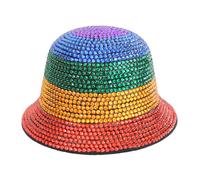 Cappello da pescatore pieno accattivante con strass Panama primavera da uomo a tesa larga feltro palcoscenico pescatore discoteca palla cowboy uomo per donna secchio, Rosso, giallo, verde., Taglia