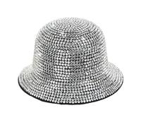 Cappello da pescatore pieno accattivante con strass Panama primavera da uomo a tesa larga feltro palcoscenico pescatore discoteca palla cowboy uomo per donna secchio, Argento, Taglia unica