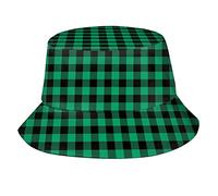 Cappello da Pescatore Plaid Verde di San Patrizio Classico Cappello da Secchio Impermeabile Bucket Hat per Golf Pesca Summer