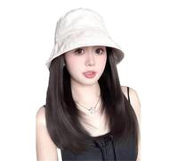 Cappello da pescatore sintetico con capelli, parrucca da donna, con extension di capelli monopezzo, per donne, parrucca pieghevole da pescatore per tutte le stagioni casual quotidiano (nero)