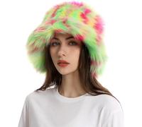 Cappello da Pescatore Soffice per Donna Cappello da Pescatore in Pelliccia Sintetica da Ragazza Copricapo Caldo Sfocato, Green Red, M