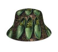 Cappello da pescatore stampato a doppia faccia con scarpe verdi, unisex, cappello da sole per alpinismo all'aperto, pieghevole, da viaggio, spiaggia, pesca, cappello da sole