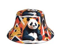 Cappello da pescatore stampato con illustrazione panda double-face, unisex, cappello da sole per alpinismo, pieghevole, da viaggio, spiaggia, pesca, cappello da sole, nero