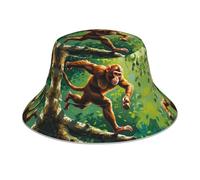 Cappello da pescatore stampato con macachi sull'albero, unisex, per attività all'aperto, alpinismo, spiaggia, pesca, cappello da sole, pieghevole, nero
