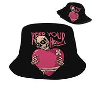 Cappello da Pescatore Teschio Che Tiene in Mano L'Amore Unisex Cappello da Secchio Trendy Bucket Hat per Spiaggia Calcio Escursionismo
