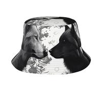 Cappello da pescatore unisex carino lupi amore sotto la luna animale selvatico estivo viaggio cappello da pescatore spiaggia viaggio cappello da sole cappello all'aperto cappello nero