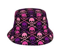 Cappello da Pescatore Unisex con Teschio Messicano, Viola e Rosa, da Viaggio Estivo, da Spiaggia, Cappello da Pescatore a Tesa Larga