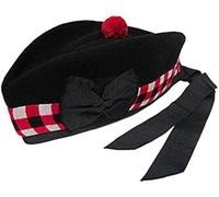 Cappello da pifferaio Scozzese Glengarry in Lana a dadini 4 Kilt, Banda di cornamuse dell'Esercito, Pompon Rosso, 56 cm