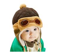 Cappello da pilota da aviatore con occhialini - Caldo berretto invernale con paraorecchie in pile, per bambini (6 mesi - 4 anni) (blu), Caff, Taglia unica