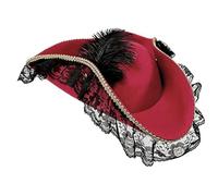 Cappello da pirata nero con pizzo e dettaglio piumato | Pizzo delicato e accenti piumati per feste in costume di Halloween, giochi di ruolo e accessori per travestimenti